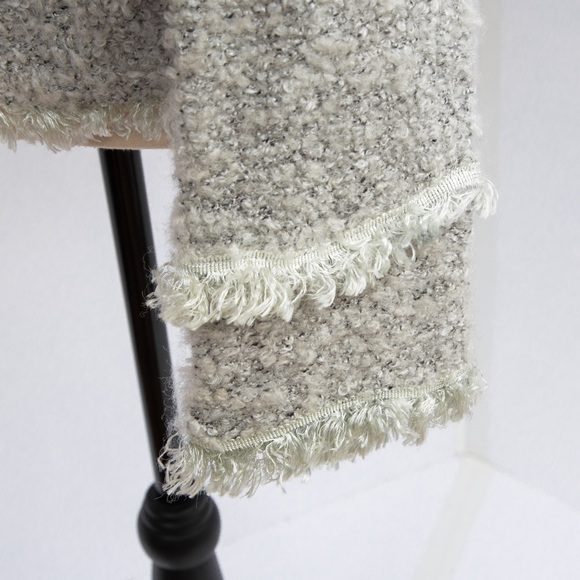 Soft light gray fringe trimmed fuzzy cardigan sweater with sequins by Monoreno S - Picture 7 of 9